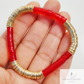 Smooth Red Heishi and Gold Plated Bead Bracelet, Beaded Bracelet, Stacking Bracelet, Heishi Beads Bracelet, Friendship Day Gift Bracelet